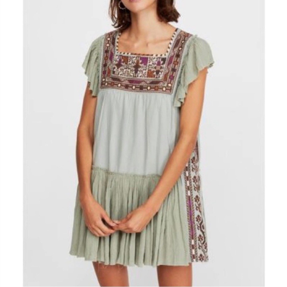 Free People embroidered Boho Frayed Day Glow Mini Dress